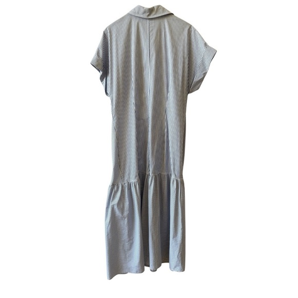 FINLEY STRIPED TIE WAIST COTTON BLEND MIDI SHIRTDRESS COASTAL NAUTICAL A LINE LG - Picture 6 of 12